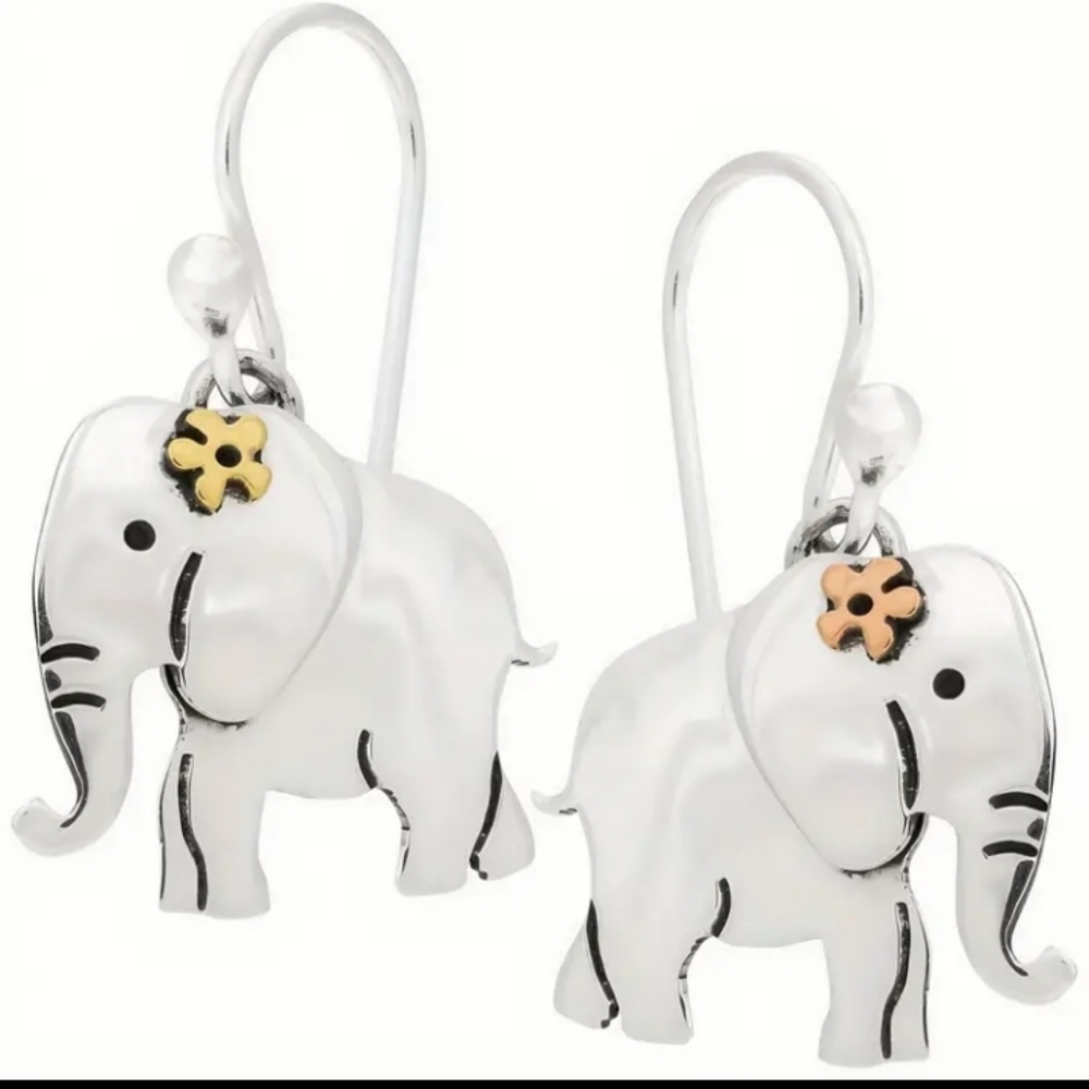 Two Tone Elephant Earrings Silver Gold